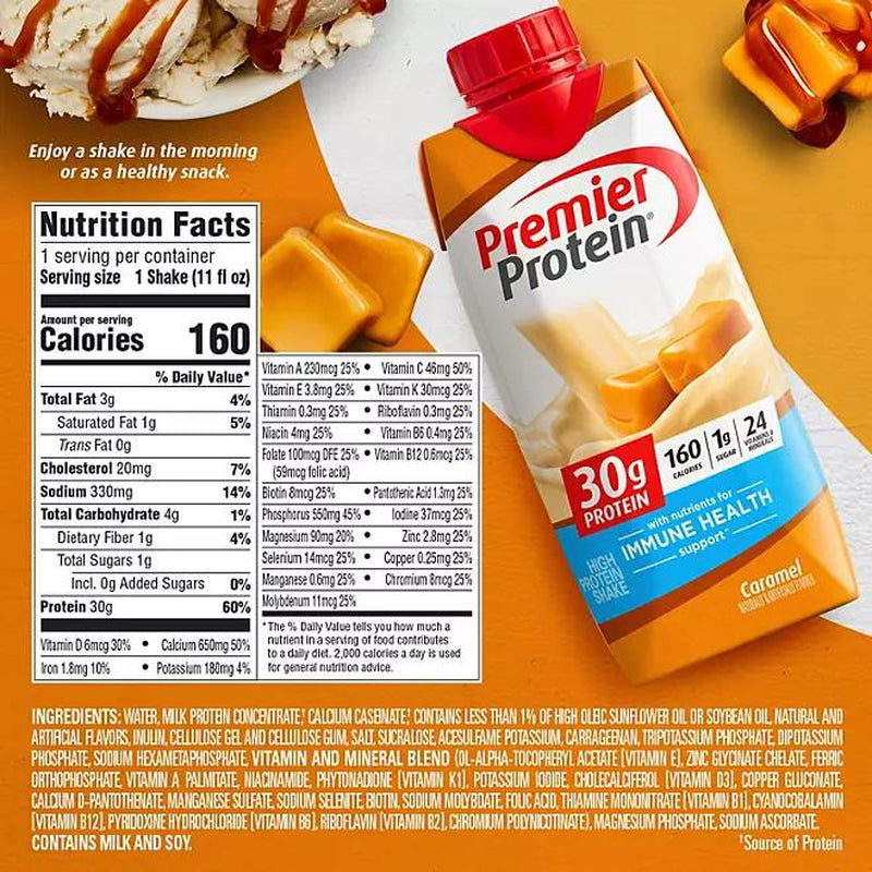 Premier Protein 30G High Protein Shake, Caramel 11 Fl. Oz., 15 Pk. Protein Shakes Caramel Flavored