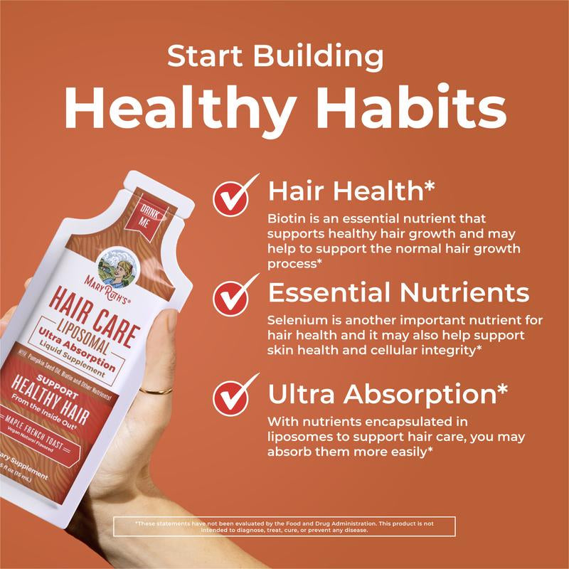 Maryruth'S Hair Care Liposomal - Hair Growth Vitamins - Vitamin D3, Vitamin E, Biotin, Hyaluronic Acid, & Selenium - Vegan - Haircare - 14 Pouches