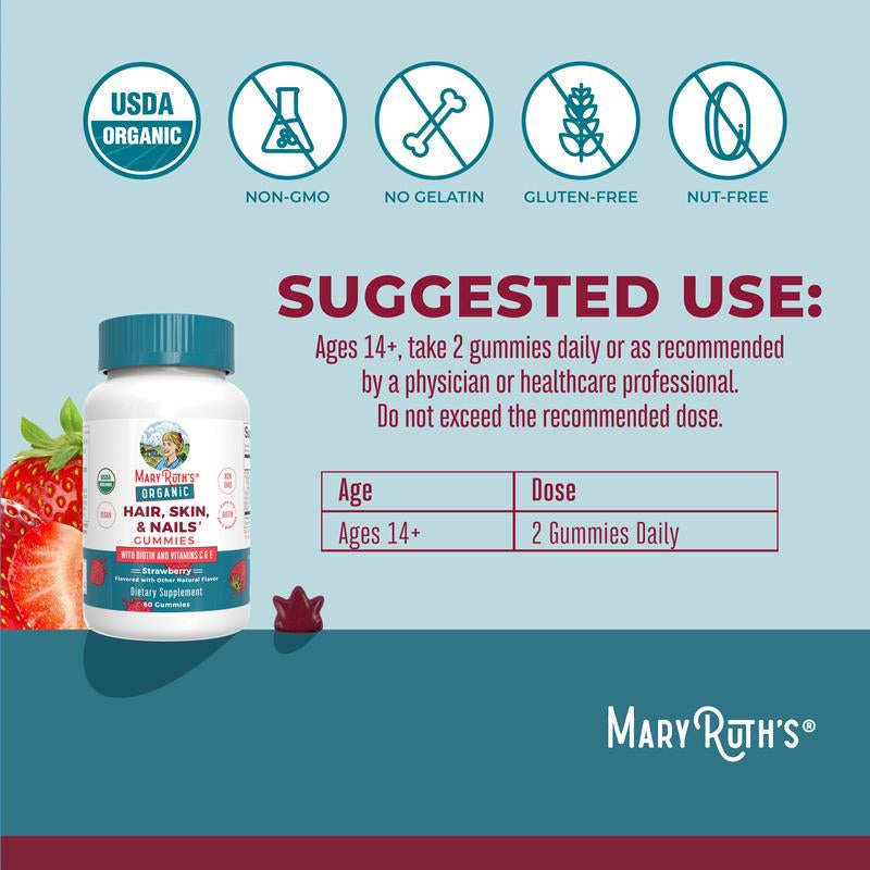 Maryruth'S Hair Skin and Nail Vitamins - Biotin, Vitamin C & Vitamin E - Hair & Skin Health - Nail Growth - for Ages 14+ - 60 Count Healthcare Dietary