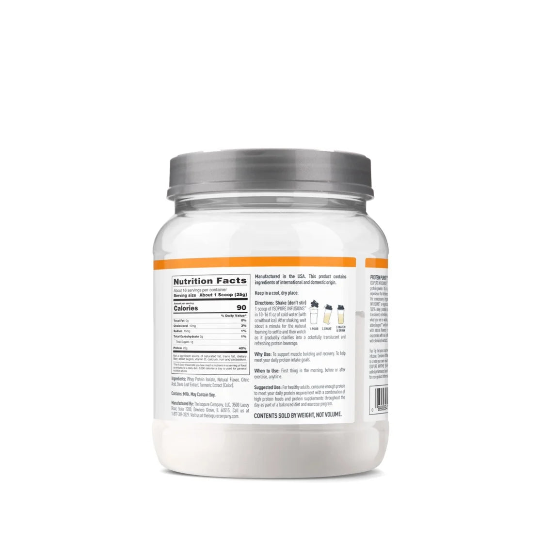 100% Pure Whey Isolate Protein Powder Infusions, Lactose Free, Gluten Free, Naturally Flavored, Citrus Lemonade, 20G Protein per Serving, 14.1 Oz, 16 Servings