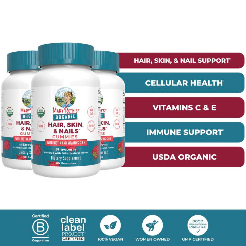 Maryruth'S Hair Skin and Nail Vitamins - Biotin, Vitamin C & Vitamin E - Hair & Skin Health - Nail Growth - for Ages 14+ - 60 Count Healthcare Dietary