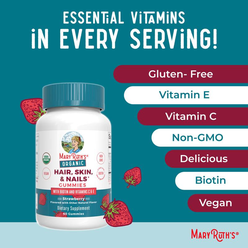 Maryruth'S Hair Skin and Nail Vitamins - Biotin, Vitamin C & Vitamin E - Hair & Skin Health - Nail Growth - for Ages 14+ - 60 Count Healthcare Dietary