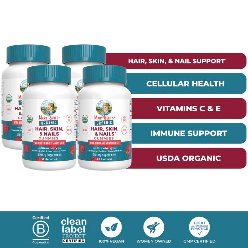 Maryruth'S Hair Skin and Nail Vitamins - Biotin, Vitamin C & Vitamin E - Hair & Skin Health - Nail Growth - for Ages 14+ - 60 Count Healthcare Dietary