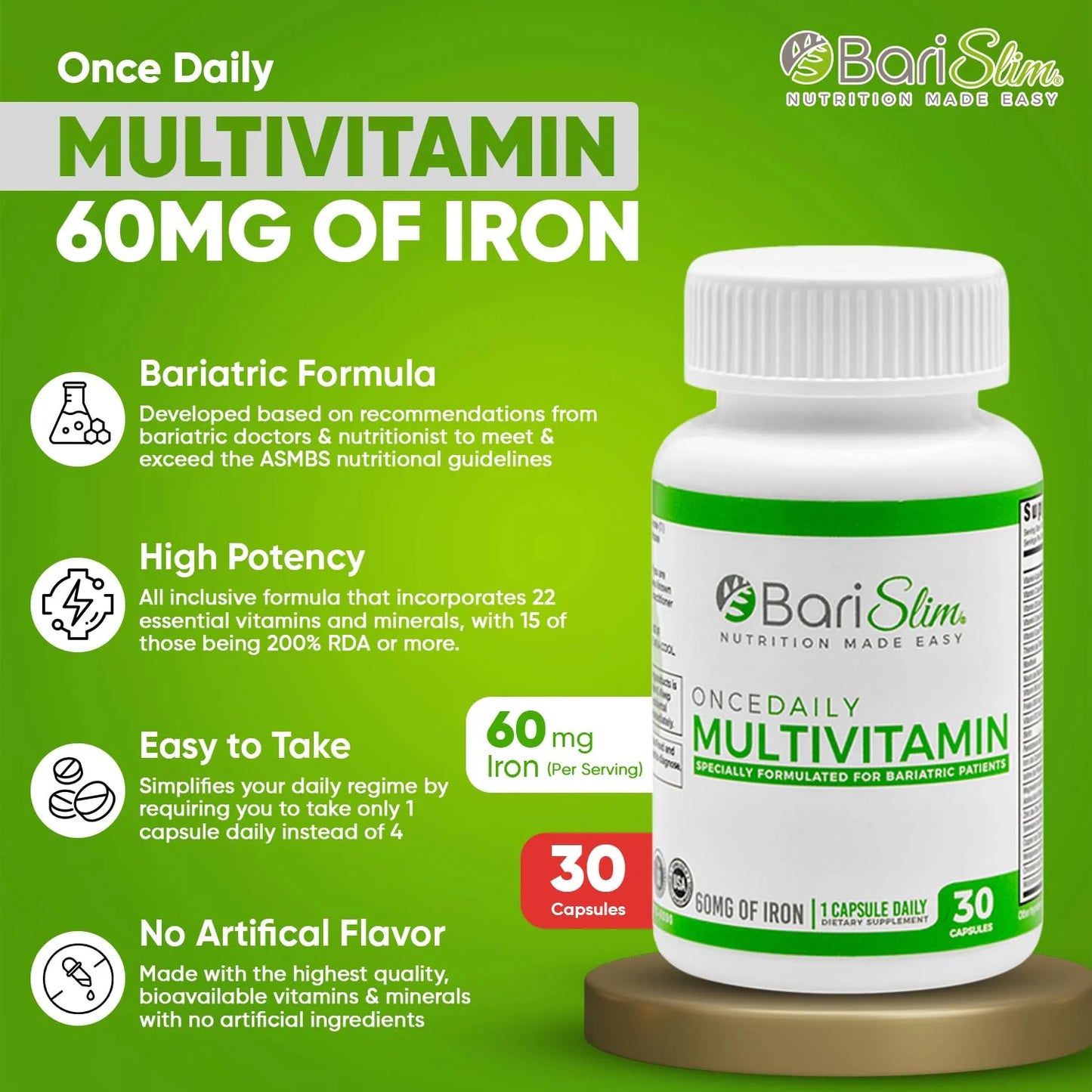 Once Daily Multivitamin Capsule for Bariatric Patients, Unisex, Adults | 30 Capsules