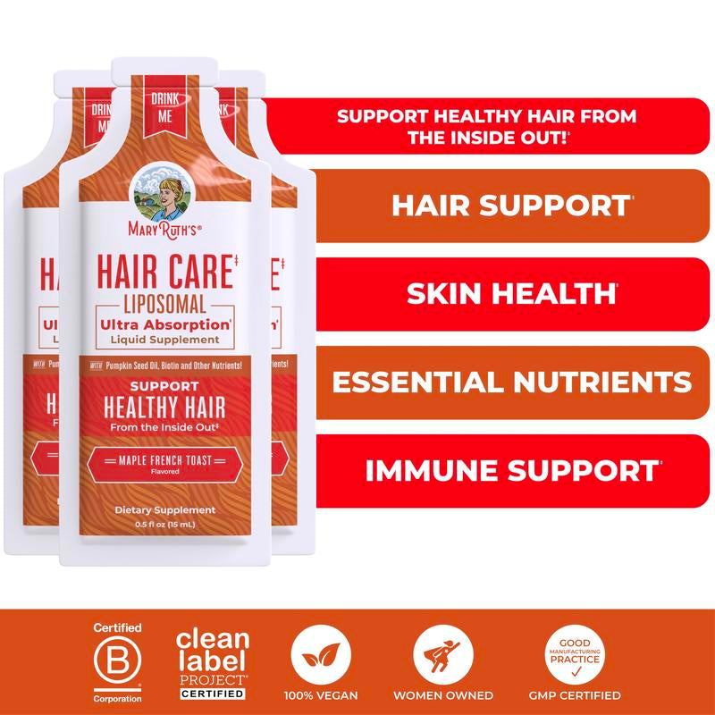 Maryruth'S Hair Care Liposomal - Hair Growth Vitamins - Vitamin D3, Vitamin E, Biotin, Hyaluronic Acid, & Selenium - Vegan - Haircare - 14 Pouches
