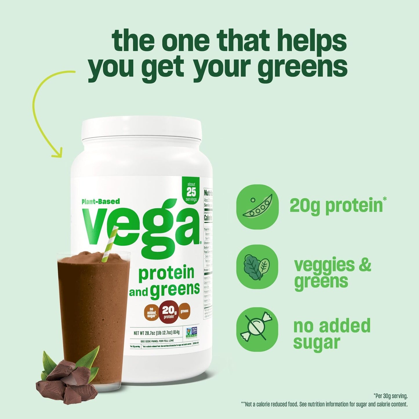 Vega Protein and Greens Vegan Protein Powder 20G Plant Based 16 Servings