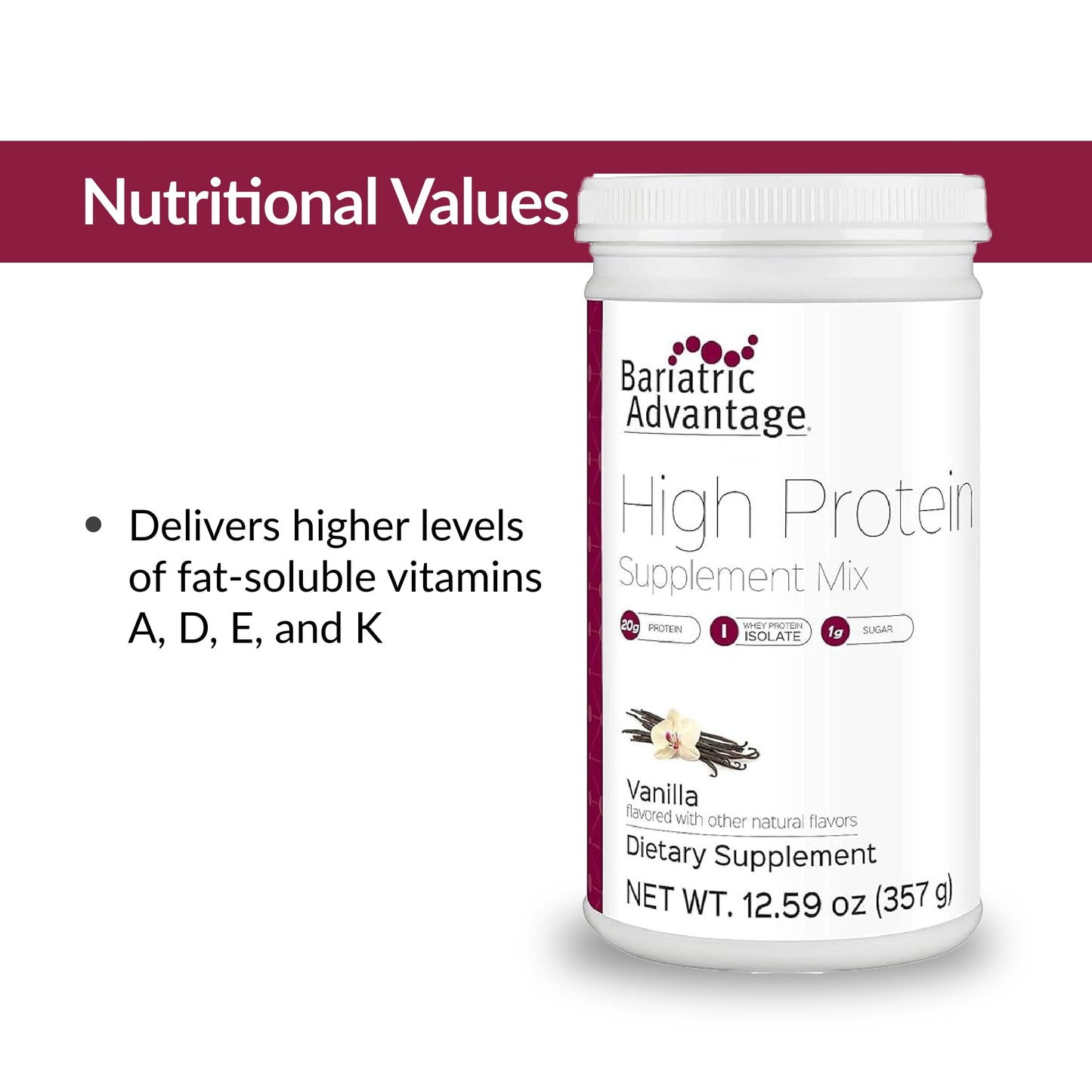 High Protein Supplement Mix - Bariatric Protein Powder - 20 G Protein - for Pre- & Post-Bariatric Surgery Patients - with Iron, Calcium & More - 14 Servings - Vanilla