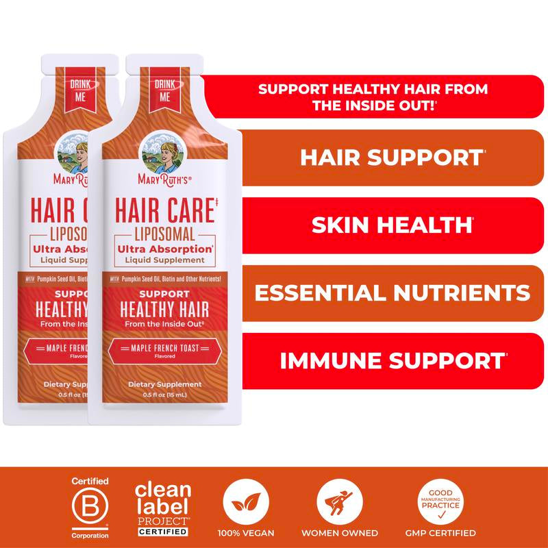 Maryruth'S Hair Care Liposomal - Hair Growth Vitamins - Vitamin D3, Vitamin E, Biotin, Hyaluronic Acid, & Selenium - Vegan - Haircare - 14 Pouches