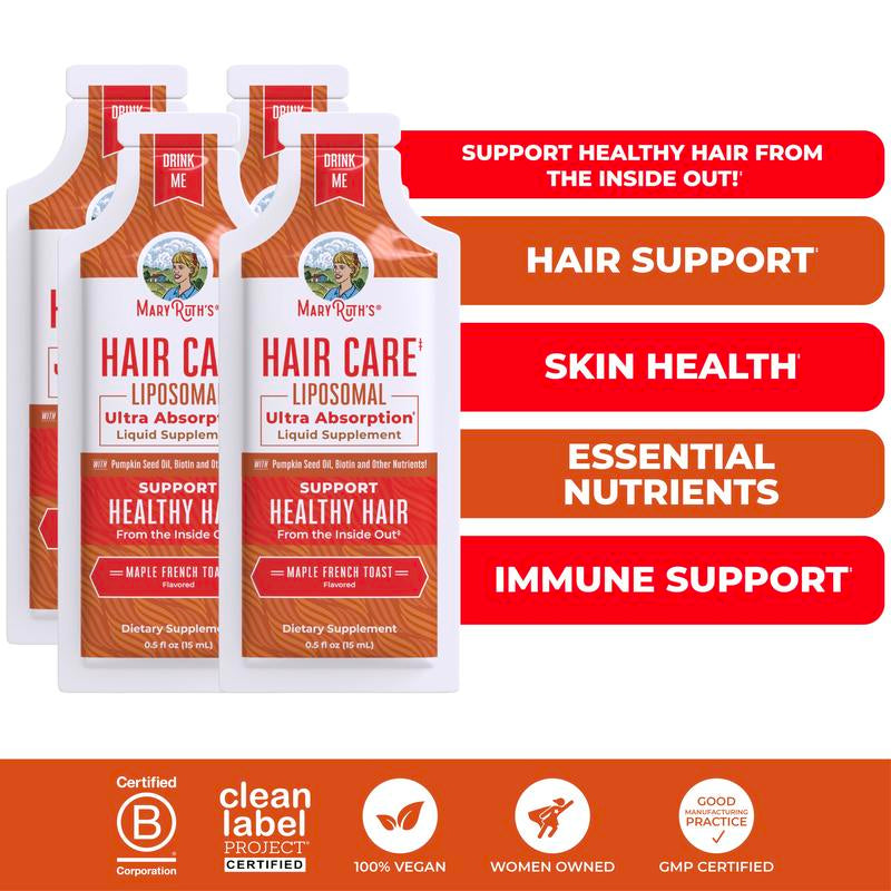 Maryruth'S Hair Care Liposomal - Hair Growth Vitamins - Vitamin D3, Vitamin E, Biotin, Hyaluronic Acid, & Selenium - Vegan - Haircare - 14 Pouches