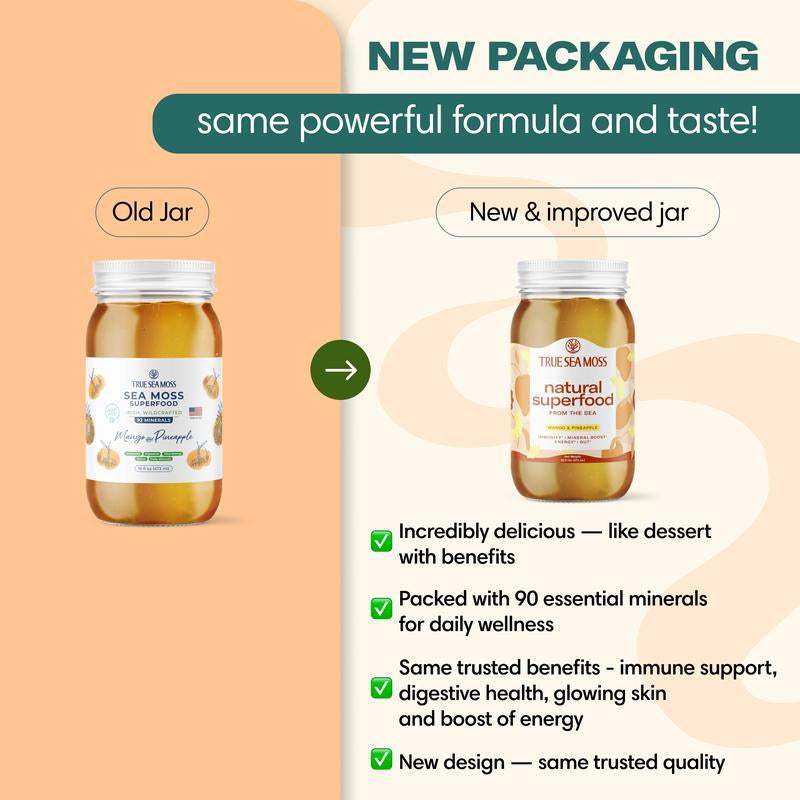 Trueseamoss Mango-Pineapple Irish Sea Moss Gel – Rich in Minerals & Vitamins – Supports Immune, Improves Digestion, Boost Energy, Skin & Hair Health - Made in USA