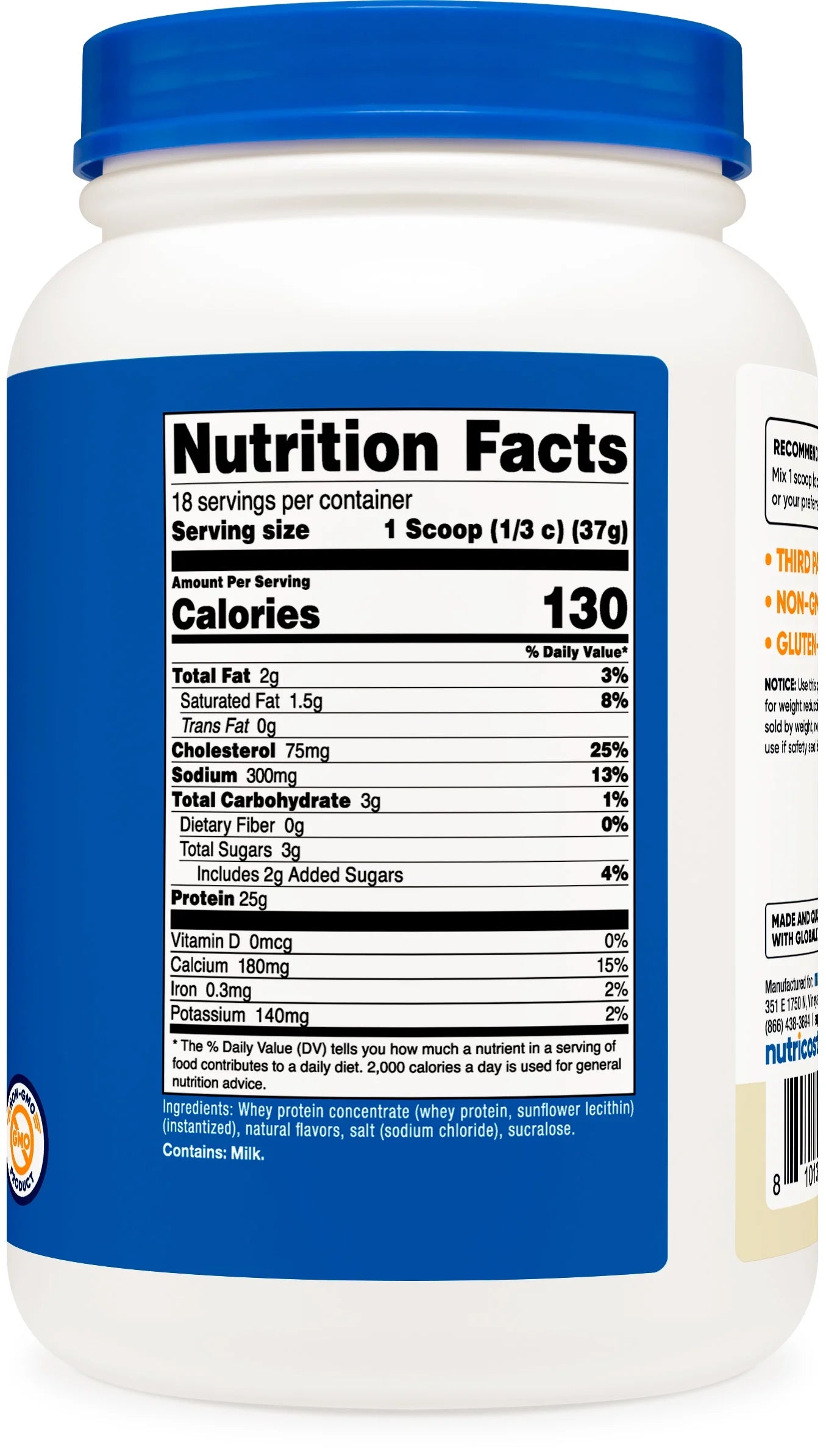 Whey Protein Concentrate (1.5 Pounds, Vanilla) - 25 Grams of Protein Powder per Serving