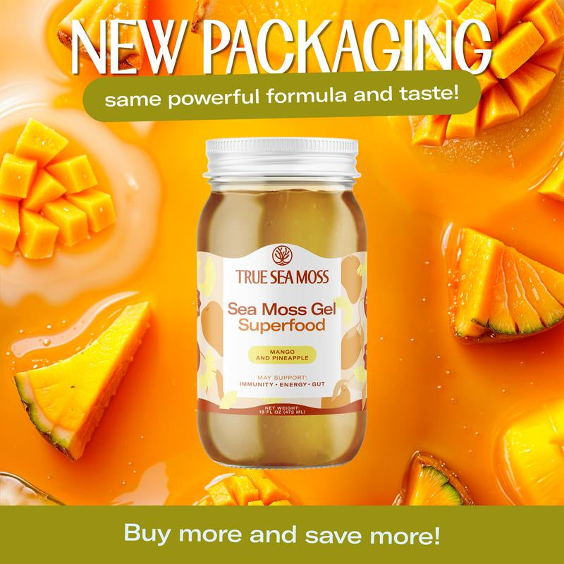 Trueseamoss Mango-Pineapple Irish Sea Moss Gel – Rich in Minerals & Vitamins – Supports Immune, Improves Digestion, Boost Energy, Skin & Hair Health - Made in USA