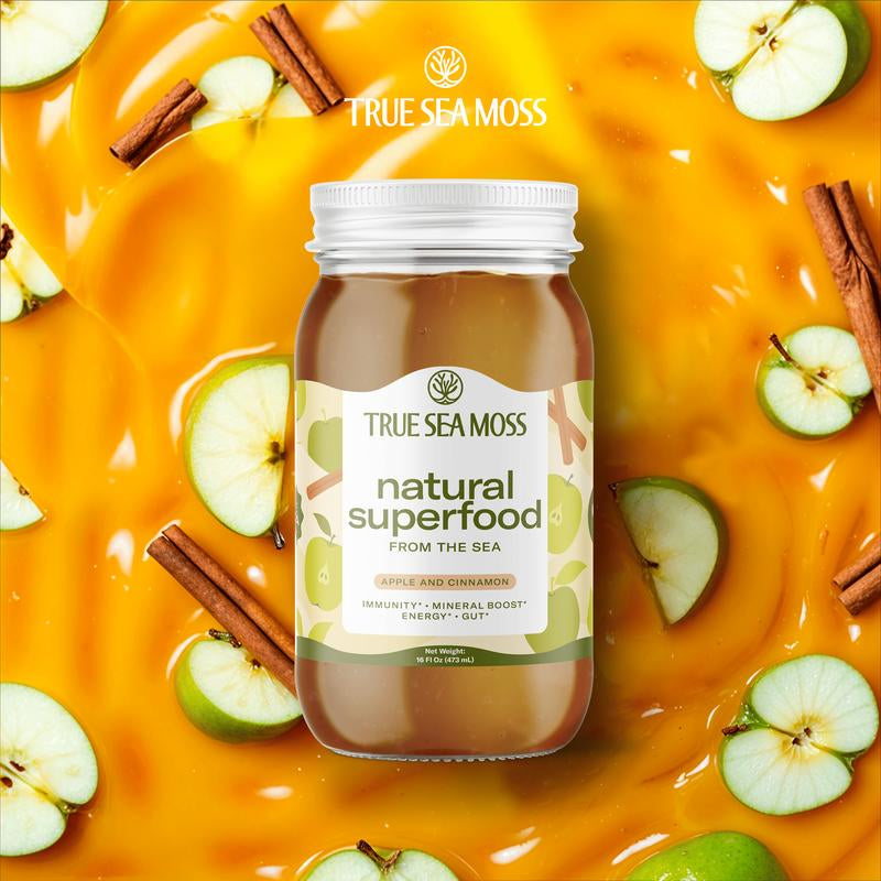 Trueseamoss Apple/Cinnamon Irish Sea Moss Gel – Rich in Minerals & Vitamins – Supports Immune, Improves Digestion, Boost Energy, Skin & Hair Health - Made in USA