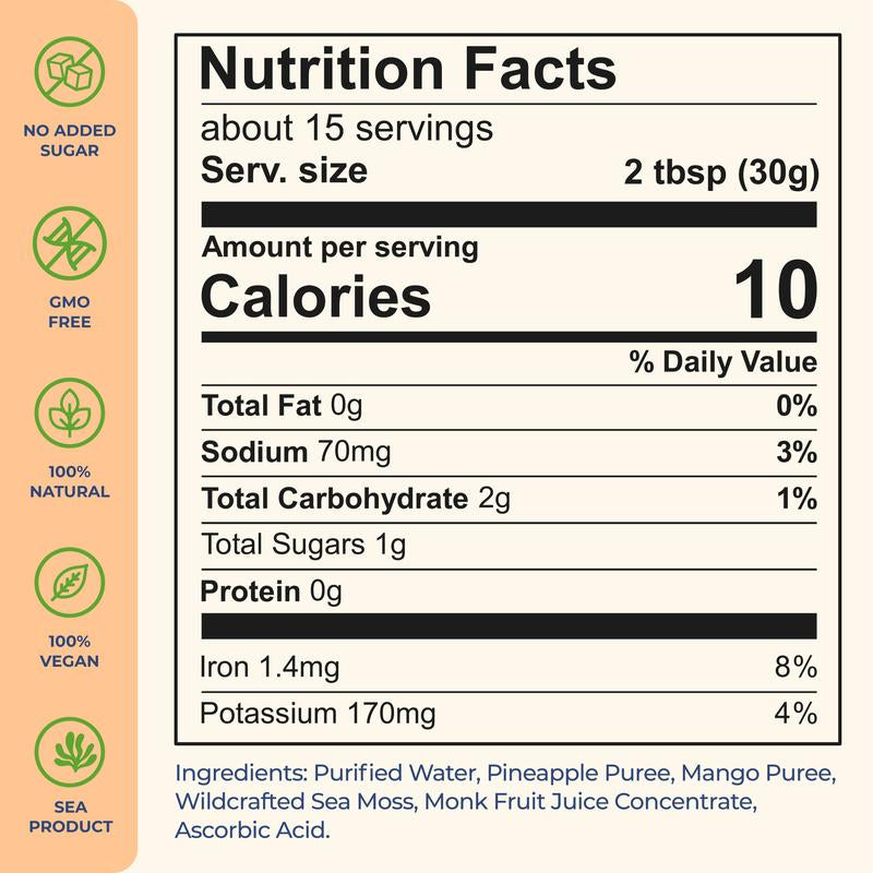 Trueseamoss Mango-Pineapple Irish Sea Moss Gel – Rich in Minerals & Vitamins – Supports Immune, Improves Digestion, Boost Energy, Skin & Hair Health - Made in USA