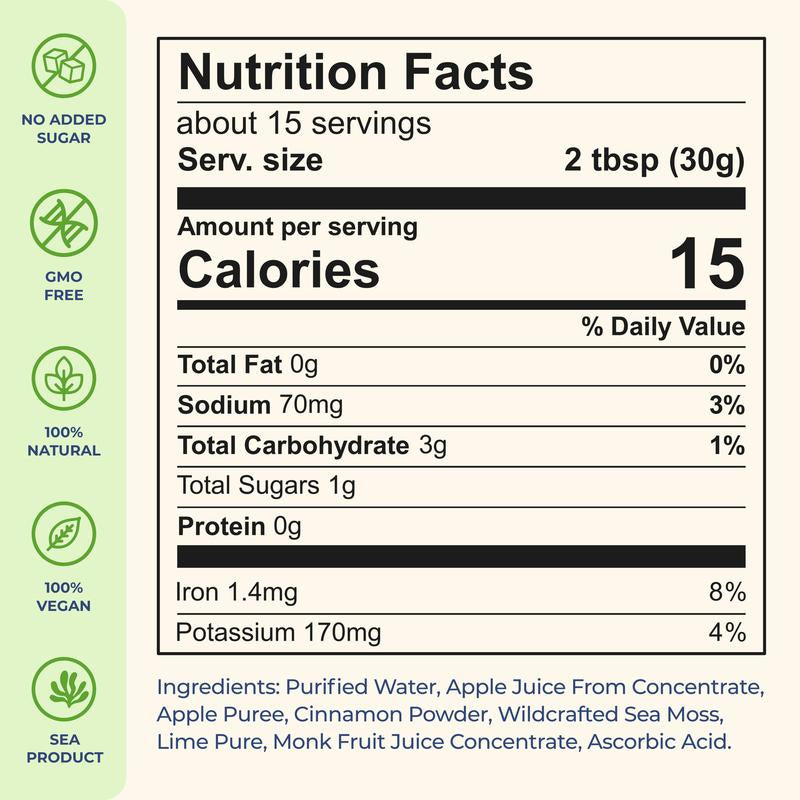 Trueseamoss Apple/Cinnamon Irish Sea Moss Gel – Rich in Minerals & Vitamins – Supports Immune, Improves Digestion, Boost Energy, Skin & Hair Health - Made in USA