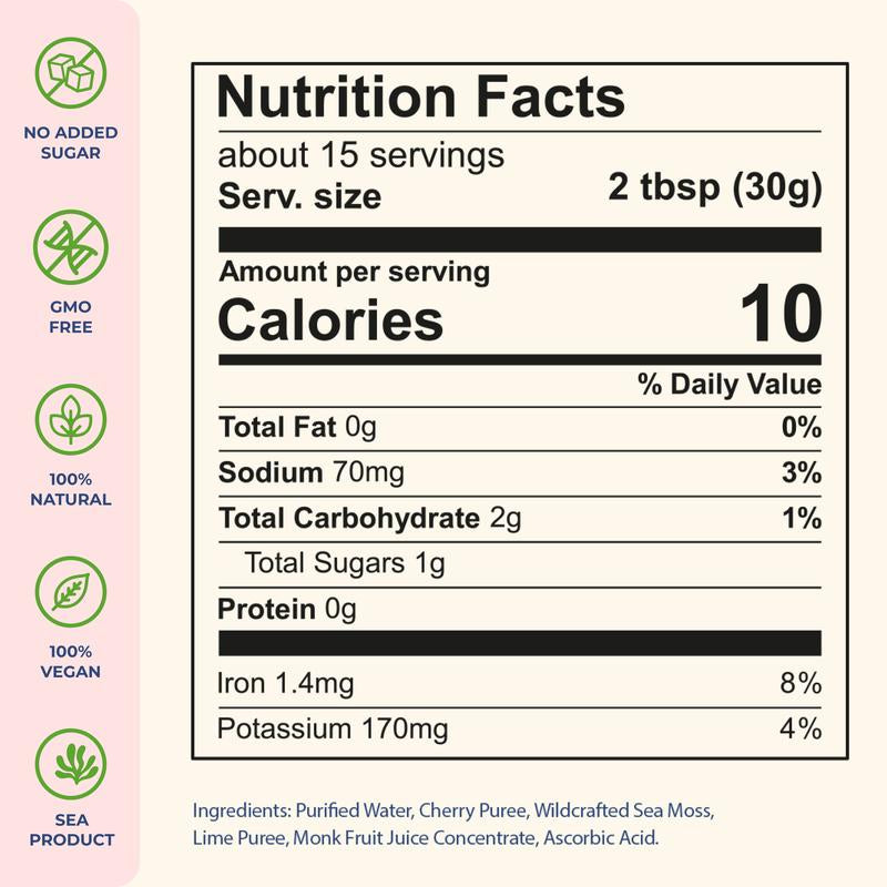 [LIMITED] Trueseamoss Cherry Irish Sea Moss Gel – Rich in Minerals & Vitamins – Supports Immune, Improves Digestion, Boost Energy, Skin & Hair Health - Made in USA