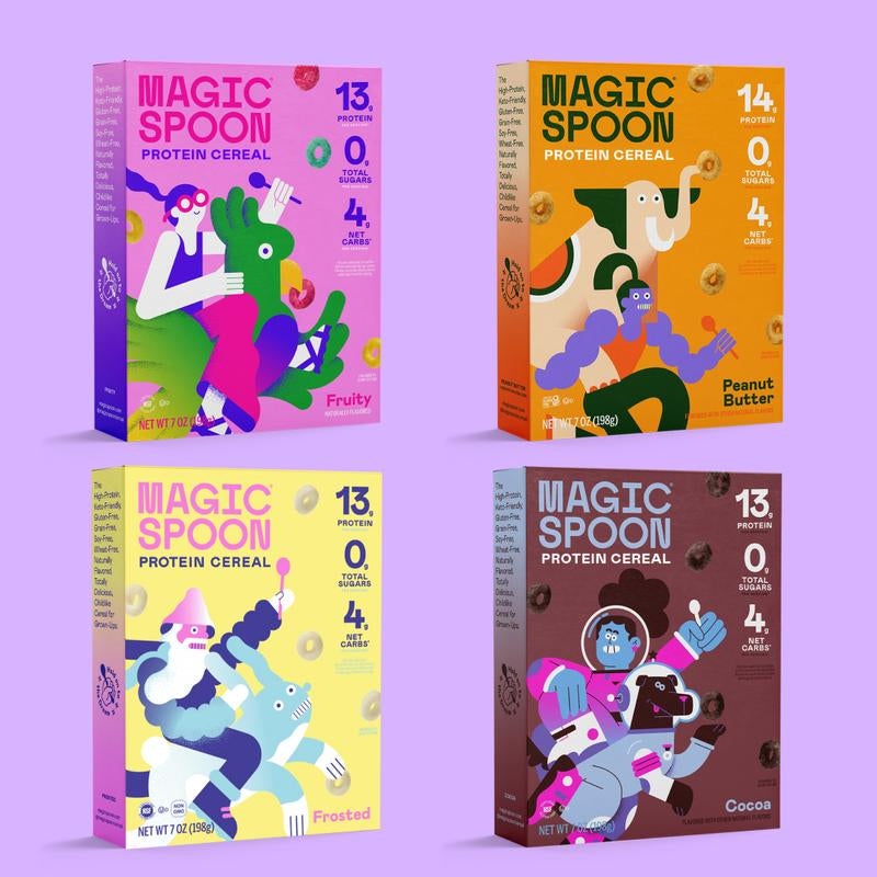 Magic Spoon Protein Cereal Variety 4 Pack - Fruity, Peanut Butter, Cocoa, Frosted - Breakfast Cereal Chocolate Food Sweet Snack