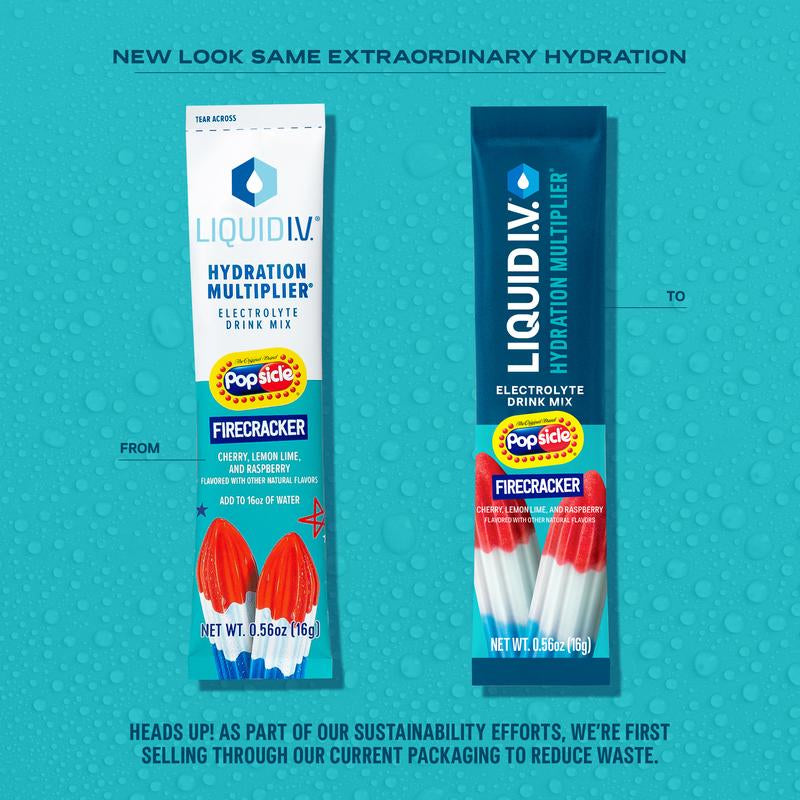 Liquid I.V. Hydration Multiplier - Popsicle Firecracker - Hydration Powder Packets | Electrolyte Powder Drink Mix | Convenient Single-Serving Sticks | 8 Vitamins & Nutrients | 1 Pack (16 Servings)