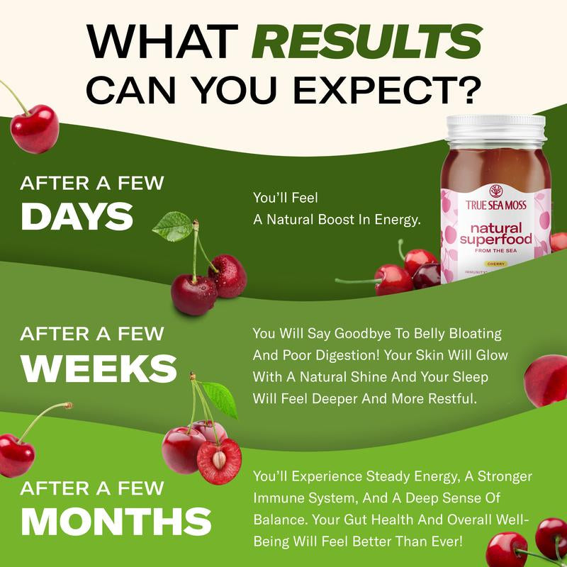 [LIMITED] Trueseamoss Cherry Irish Sea Moss Gel – Rich in Minerals & Vitamins – Supports Immune, Improves Digestion, Boost Energy, Skin & Hair Health - Made in USA