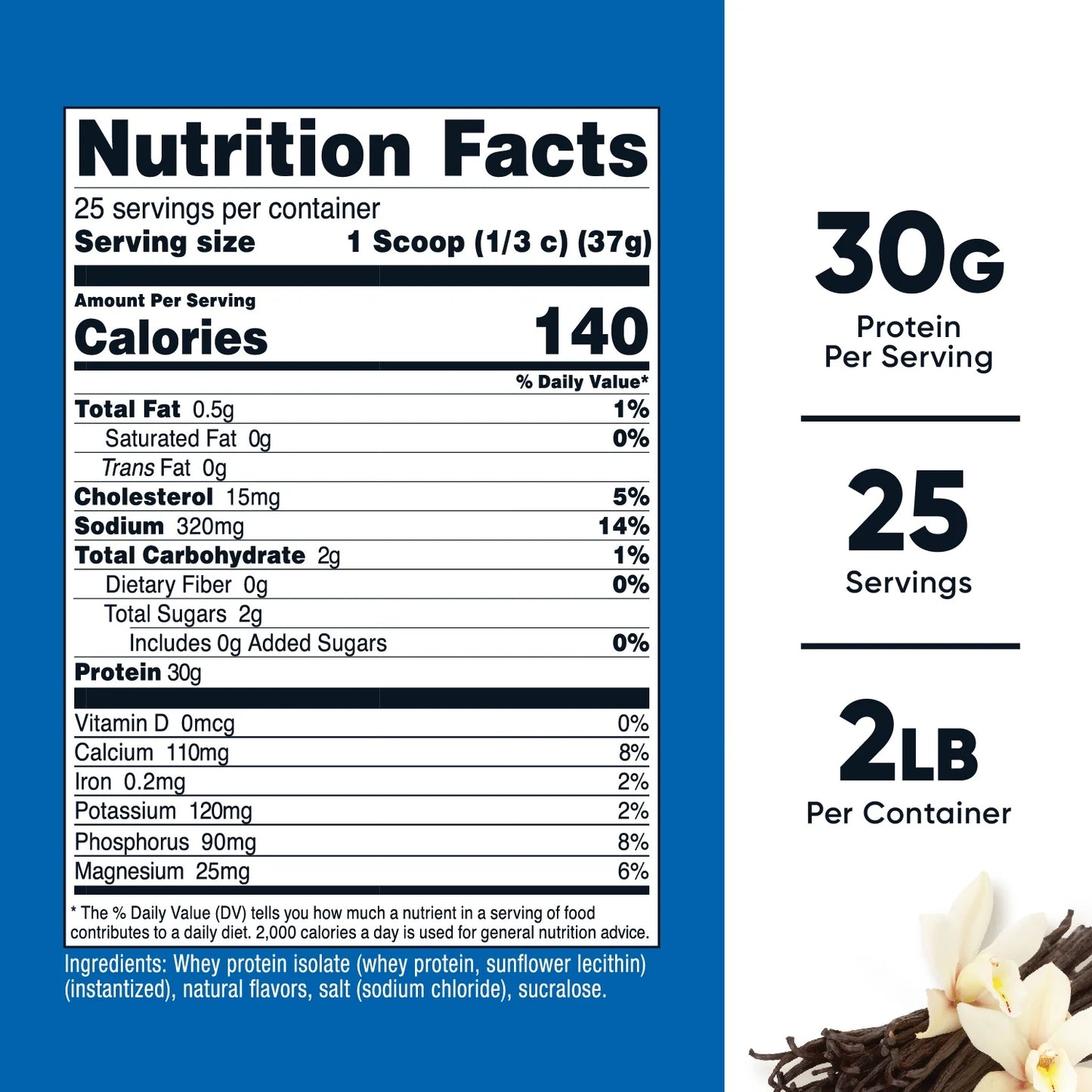 Grass-Fed Whey Protein Isolate Powder (Vanilla) 2LBS - Protein