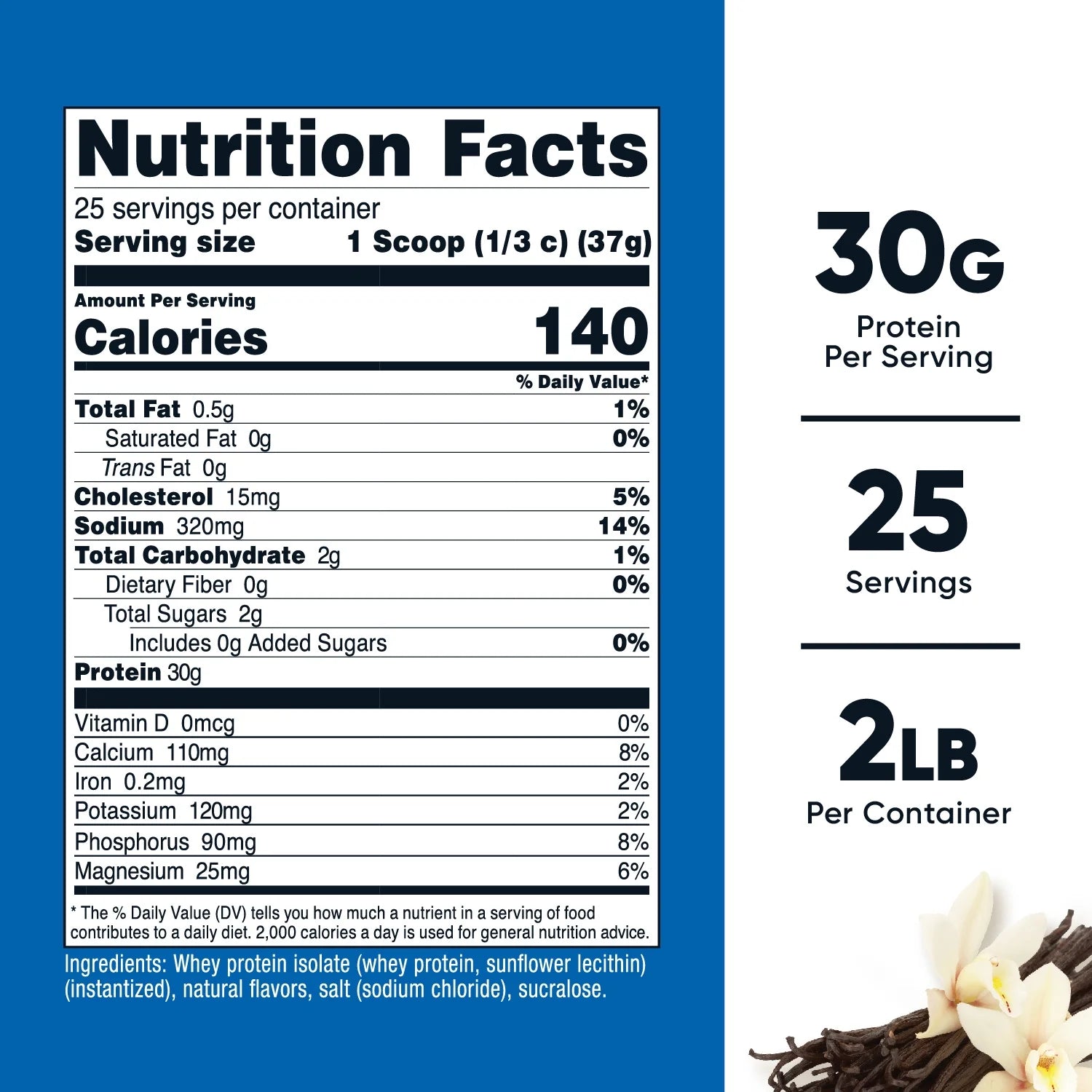 Grass-Fed Whey Protein Isolate Powder (Vanilla) 2LBS - Protein