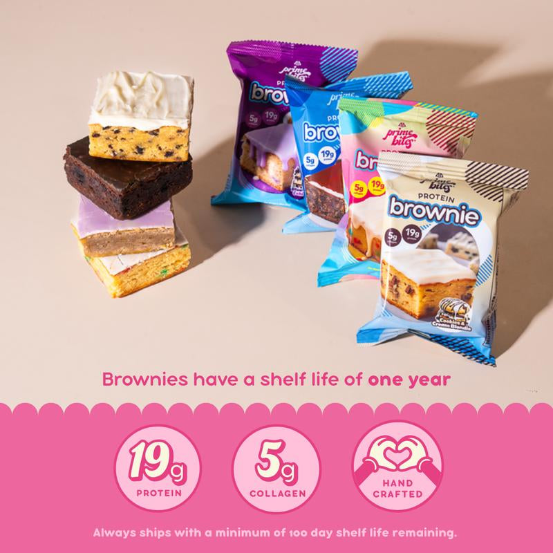 Prime Bites Protein Brownie Variety Pack - 19G Protein and 5G Collagen Chocolate Dessert