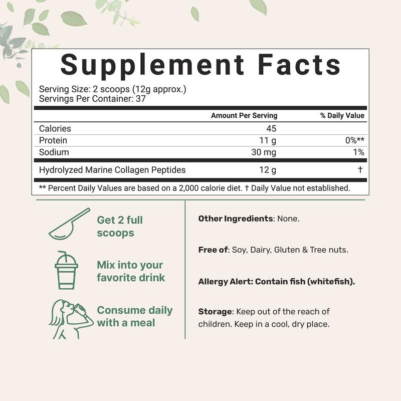 Micro Ingredients Marine Collagen Protein Powder, 37 Servings per Pack