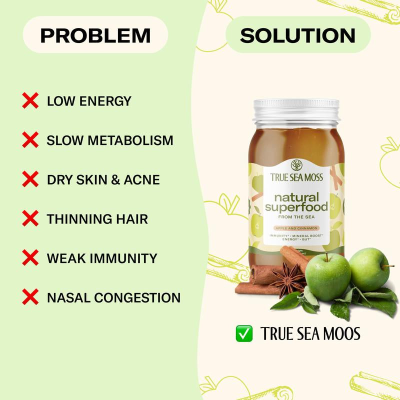 Trueseamoss Apple/Cinnamon Irish Sea Moss Gel – Rich in Minerals & Vitamins – Supports Immune, Improves Digestion, Boost Energy, Skin & Hair Health - Made in USA