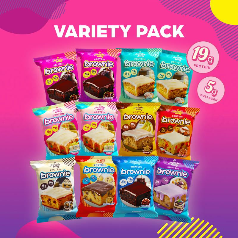 Prime Bites Protein Brownie Variety Pack - 19G Protein and 5G Collagen Chocolate Dessert