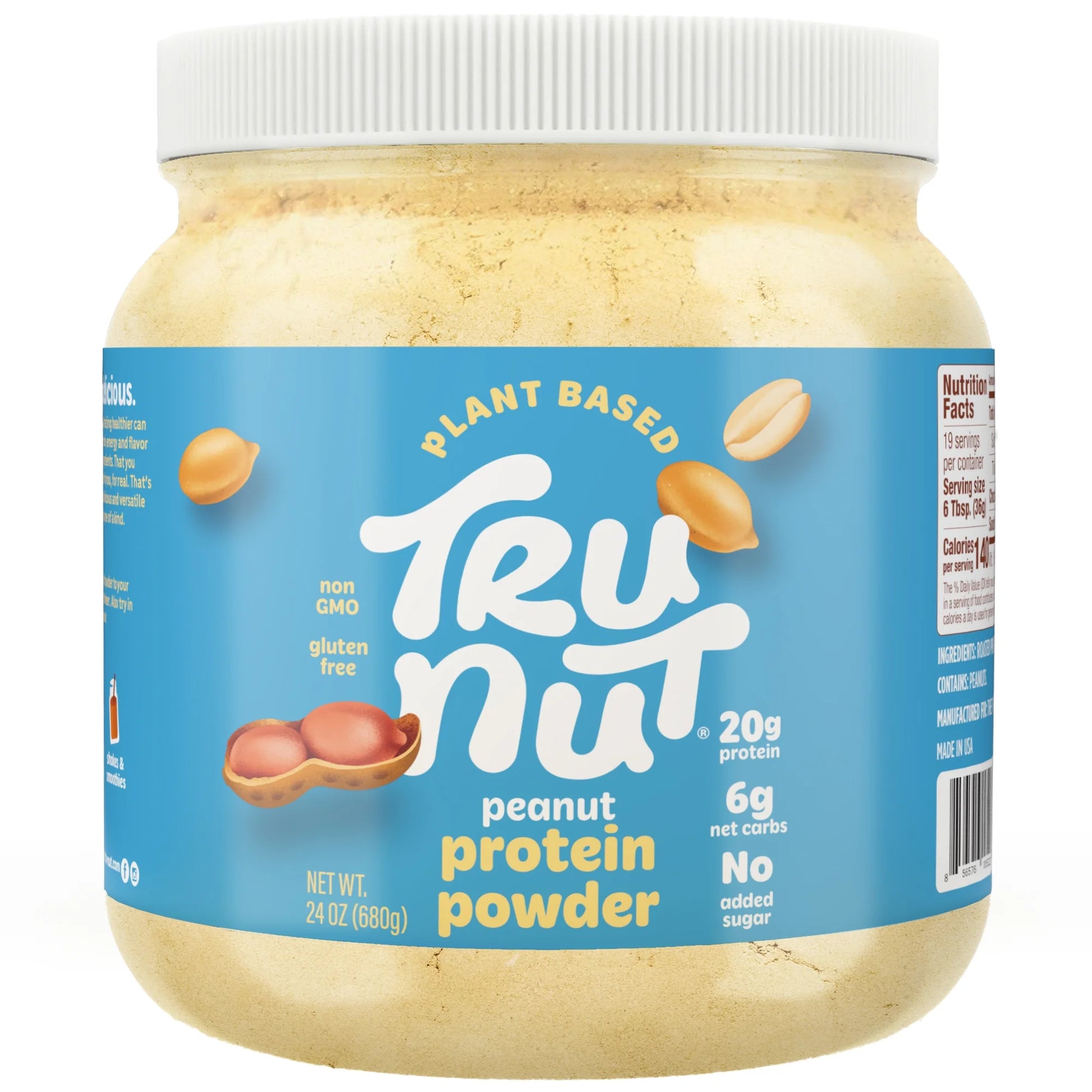 Peanut Protein Powder - 20G of Protein, 140 Calories, Ideal for Smoothies and Protein Shakes, Versatile and Easy to Use, No Sugar Added, Low Carb, Gluten Free, 24Oz