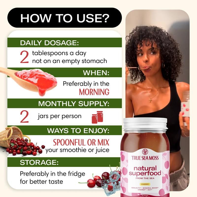 [LIMITED] Trueseamoss Cherry Irish Sea Moss Gel – Rich in Minerals & Vitamins – Supports Immune, Improves Digestion, Boost Energy, Skin & Hair Health - Made in USA